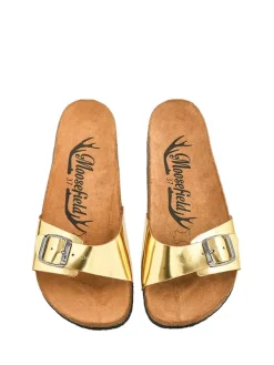 Leren slippers goudkleurig