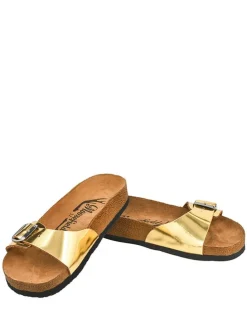 Leren slippers goudkleurig