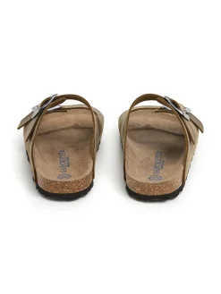 Leren slippers kaki