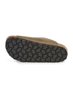 Leren slippers kaki