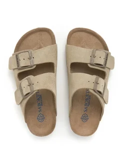 Leren slippers kaki