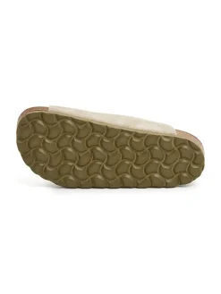 Leren slippers kaki