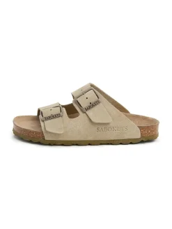 Leren slippers kaki