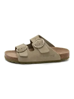 Leren slippers kaki