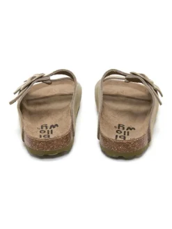 Leren slippers kaki