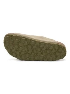 Leren slippers kaki