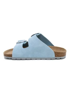Leren slippers lichtblauw