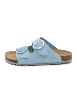 Leren slippers lichtblauw