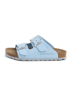 Leren slippers lichtblauw