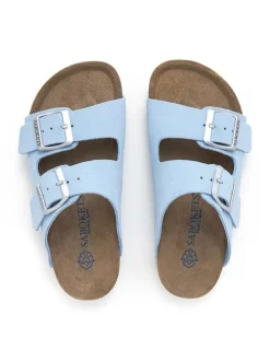 Leren slippers lichtblauw