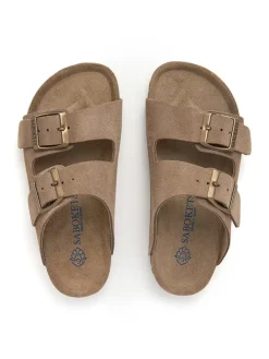 Leren slippers lichtbruin
