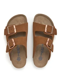Leren slippers lichtbruin