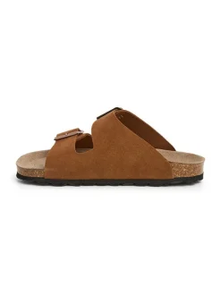 Leren slippers lichtbruin