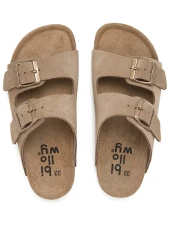 Leren slippers lichtbruin