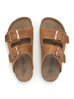 Leren slippers lichtbruin
