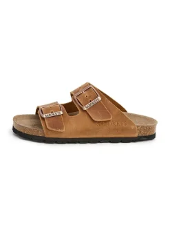 Leren slippers lichtbruin