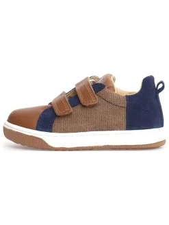 Leren sneakers "Caleb" donkerblauw/lichtbruin