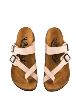 Leren teenslippers lichtroze