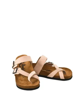 Leren teenslippers lichtroze