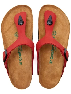 Leren teenslippers rood