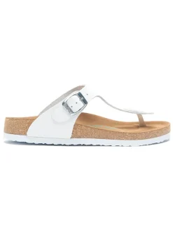 Leren teenslippers wit