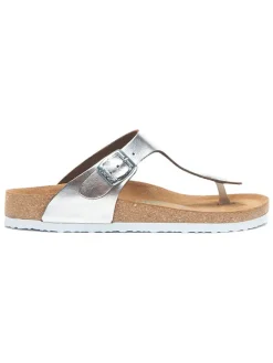 Leren teenslippers zilverkleurig
