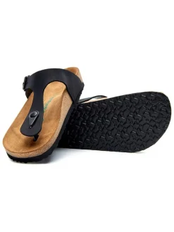 Leren teenslippers zwart