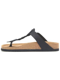 Leren teenslippers zwart