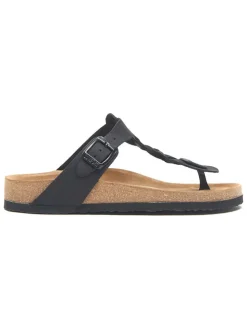 Leren teenslippers zwart
