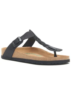 Leren teenslippers zwart