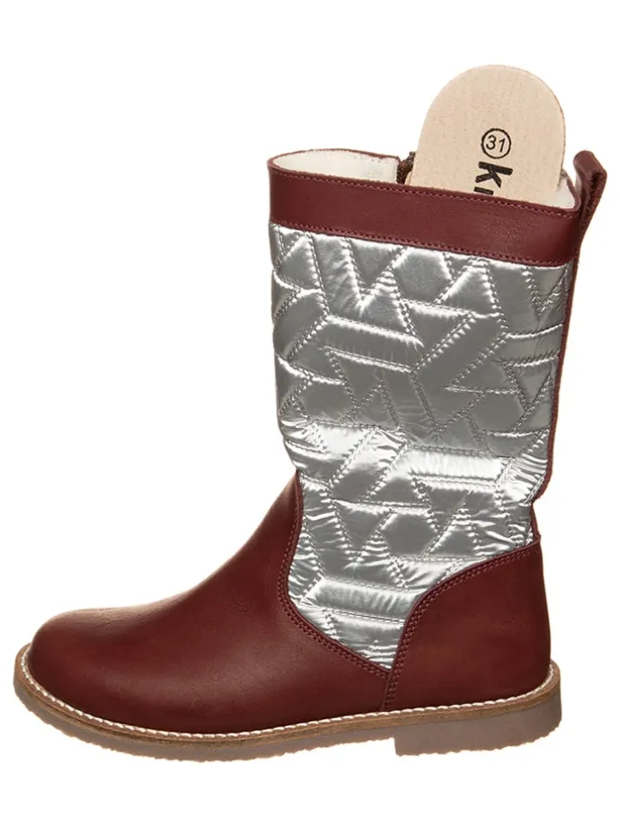 Leren winterlaarzen donkerrood/zilverkleurig