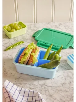 Lunchbox blauw/groen - (B)21 x (H)7,5 x (D)14 cm