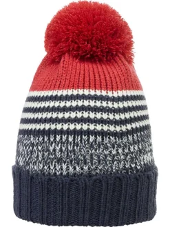 Muts met pompon donkerblauw/rood