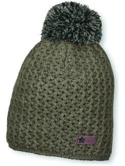 Muts met pompon kaki
