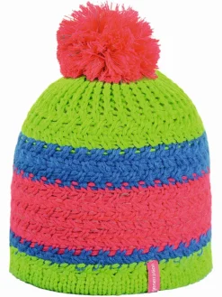 Muts met pompon roze/groen/blauw
