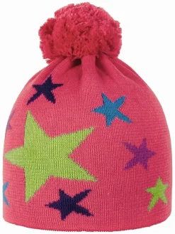 Muts met pompon roze/meerkleurig
