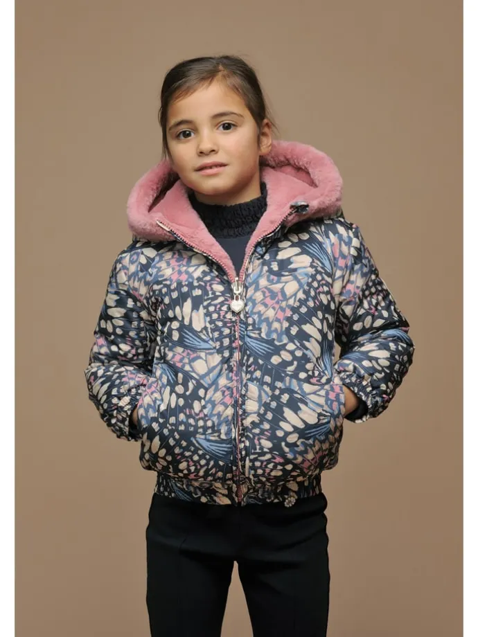 Omkeerbare jas "Bente" donkerblauw/roze