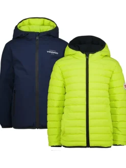 Omkeerbare tussenjas donkerblauw/neongeel