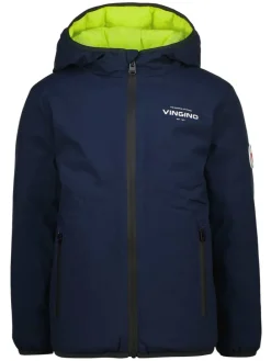 Omkeerbare tussenjas donkerblauw/neongeel