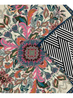 Satijnen bandana "Ornamental Flowers" beige/meerkleurig - (L)55 x (B)55 cm