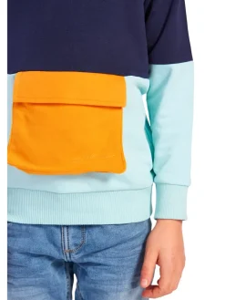 Sweatshirt "Leon" donkerblauw/lichtblauw/oranje