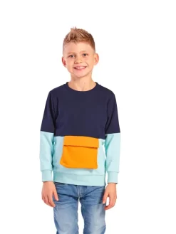 Sweatshirt "Leon" donkerblauw/lichtblauw/oranje