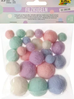 Vilten balletjes "Ice Dream" paars/crème/groen - 25 stuks